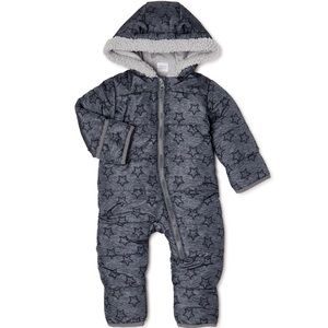 NEW Grey Lined Winter Snow Jacket Coat Hooded Infant Pram Suit Baby Boy 0-3 Mon